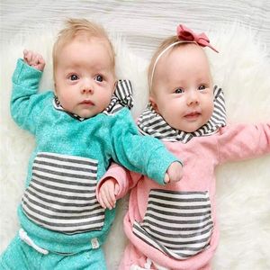 Clothing Sets Unisex Born Baby Girl Splicing Clothes Hoodies Long Sleeves Contton Infant Sweatwear Spring&Autumn Suit 2pcs