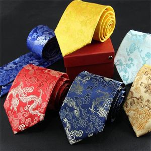 Chinese Dragon Tie Real Silk Retro Floral Necktie 9cm Wide Wedding Neckwear Mascot Men Ties Gift Animal Business Customization276D