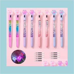 Gel Pens Led Light Up Cat Paw Kawaii Fun 0.5Mm Shiny Luminous Pen Stationery School Supplies Birthday Party Favor Prize Carn Dhakj