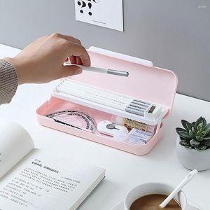 Multifunctional Storage Box Large Capacity Double Layer Pen Case Simple Durable Stationery Organizer