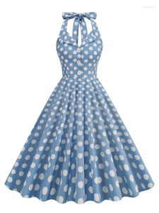 Sıradan Elbiseler 2023 50s Stil Polka Dot Rockabilly Pamuk Kadınlar Halter Düğmesi Up Parti Akşam Sırtsız Cepleri Retro Elbise