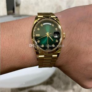 Senaste version Luxury Watch Lady 36mm 128235 128238 Gold Steel Armband Green Brown Dial Triangle Pit Pattern Automatic Women WRIS243E