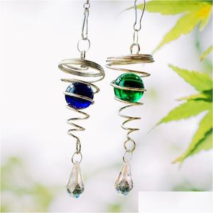 Decorative Objects Figurines Stainless Steel Spiral Wind Chimes Crystal Ball Spinner Pendants Rotating Hook Home Nursery Garden Ya Dh2Ag