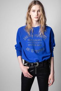 Nya Zadig Voltaire Women Designer Sweatshirt Fashion Black Classic Letter Brodery Cotton White Loose Pullover Jumper Sweater Q7