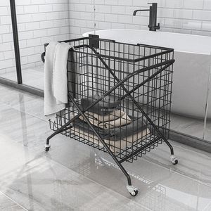 Organisation Nordic smidesjärn Tvättkorgar Badrum Dirti Dirty Clothing Korg Toy Clothing Basket With Wheels Hushållens stor korg