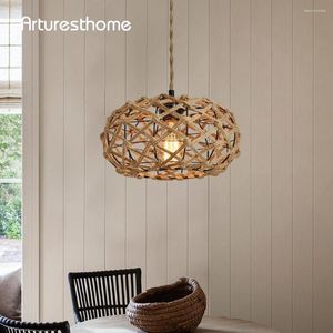 Pendant Lamps ARTURESTHOME Hand-Woven Rope Cage Basket Rattan Hanging Lamp Wicker Coastal Retro Light Fixtures For Kitchen Island