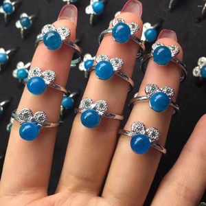 Кластерные кольца вырезать натуральное голубое апатит, регулируемое кольцо для женщин, очаровательно, драгоценные вечеринки моды свадебные украшения свадебные украшения