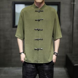 エスニック服の夏の男性リネンシャツチャイニーズスタイルレトロカジュアルトップスプラスサイズの伝統的なアジアの服タングスーツマン30592
