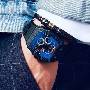여성용 옥외 휴대용 범죄 스켈레톤 시계 Quartz 시계 멀티 다이얼 작업 Montre Homme 참신 창조적 인 손목 시계 남성 xb11과 함께 세련된 스퀘어 베젤.