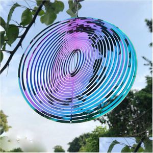 Garden Decorations 3D Round Rotating Wind Chimes Flowing Light Effect Design Hemdekoration utomhus hängande dekor gåva glänsande spinn dhvgz