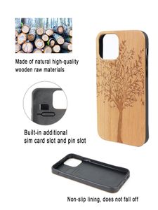 Mobiltelefonfodral trä populära telefonomslagsfodral påsar för iPhone 11 12 13 14 pro x xr xs max plus naturligt körsbär tomt trä ultra smal mjuk tpu phonecase toppsale cellphon