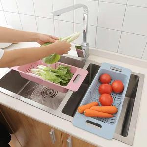 Organização 1 pc plástico ajustável escorredor de prato pia drenagem cesta lavagem vegetal frutas secagem rack prático organizador cozinha gadget