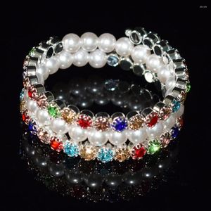 Bangle Aousix Crystal Pearl Bransoletka Panie Rhinestone wielowarstwowe Bransolety Mankiety Złote Srebrne Plane Bracelets Biżuter