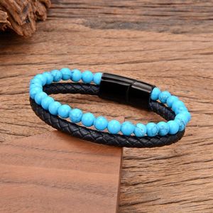 Urok Bracelets 11 Style Kamienne Koraliki Naturalne koraliki męskie skórzane pleciona bransoletka dla kobiet biżuteria ze stali nierdzewnej