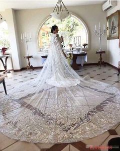 Bridal Veils Real Images 3 Meters Cathedral Length Luxurious Wedding White Ivory Lace Applique Edge With Combs