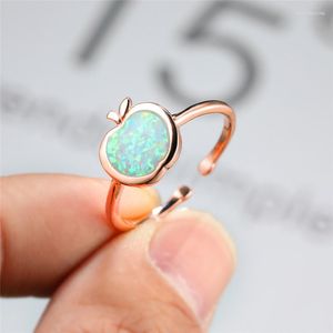 Wedding Rings Cute Female White Blue Opal Adjustable Ring Rose Gold Silver Color For Women Dainty Apple Thin Engagement