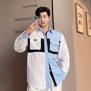 Camisas casuais masculinas Camisa Men Splice Color LOW LOUS MANUS LONGA moda de rua coreana chique e blusa para masculino