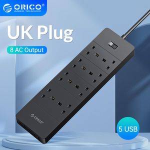 Plugs ORICO UK Plug AC Outlet With USB Electrical Socket Extension Power Strip For Home Office 8AC 6AC Outlets 5 USB Port Power Strips