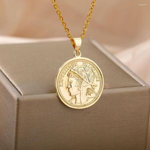 Pendant Necklaces Retro Coin For Women Stainless Steel Square Round Portrait Necklace Figure Face Choker Valentine Jewelry Gift