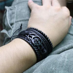 Bracelets de charme Black Music Note Feather vintage Multilayer Leather Men Bracelet Braed Femme Homme Wrap Wrap Bangles Bangles Jóias