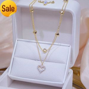 Gold Plated Necklace Layered Hollow Heart Crystal Pendant Clavicle Necklace Girls Women Jewelry