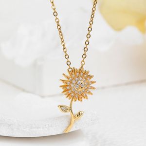 Stainless Steel Rotatable Spinning Sunflower Necklace Anti Stress Anxiety Zircon Crystal Clavicle Chain Wedding Jewelry Gifts