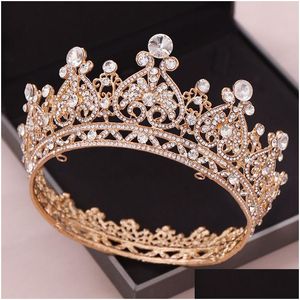Hair Jewelry Gold Color Big Round Crowns barroco Tiara Crystal Heart Acessórios Rainha Princesa Diadem Dhgarden Dhjun