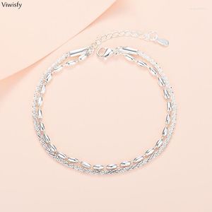 Link Armbänder Viwisfy Silber Farbe gestempelt S925 Doppelschichten Kette Karabinerverschluss für Frauen trendigen Schmuck VW22002