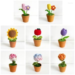 Decorative Flowers X6HD Handwoven Bouquet Potted Knitted Floral Ornament Crafts Supplies For Wedding Birthday Dining Table Decoration