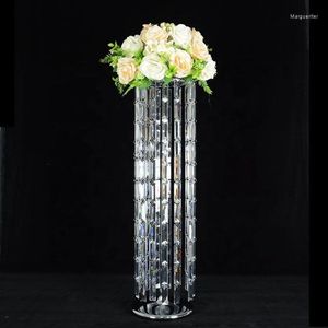 Party Decoration 12st) Design Crystal Chandelier med rektangelpärlor Pendant Luxury Wedding Decor Metal Flower Pot Stand Pillar Yudao1394