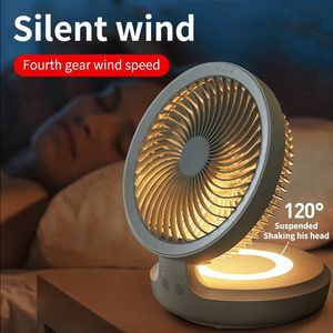 Fãs Wallmounted Ventilador portátil sem fio 4000 MAh Super Long Standby Mute Ventilador Dobrável com Luz Noturna Balançando Cabeça Mini Ventilador