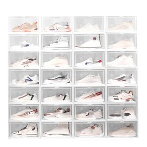 Large Size Clear Shoe Box Foldable Storage Plastic Transparent Home Organizer Stackable Display Superimposed Combination Shoes Containers Cabinet Boxes
