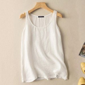 Women's Tanks Female Shirt Women's Cotton And Blouses Tops Summer Neck White Linen Sleeveless Shirts O Solid Women Tunic Basic Blusas