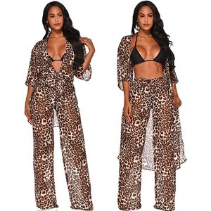 Kvinnors tvåbitar byxor Amazon Amazon Casual Set Explosion Leopard Print Wide Leg Two-Piece Womenwomen's