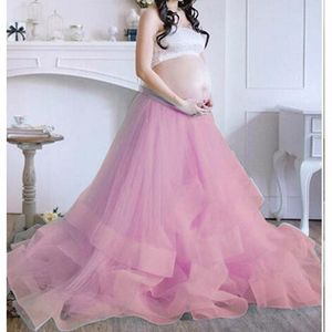Skirts Maternity Shoot Pink Adjustable Waist Faldas Jupe Femme Tiered Women Tulle Saias Longa Maxi Long Skirt