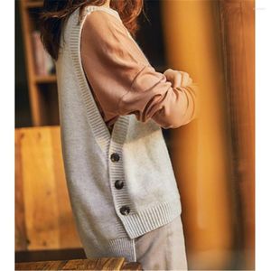 Gilet da donna 2023 coreano autunno e inverno girocollo in cashmere gilet da donna senza maniche maglione allentato comodo pullover PZ3617