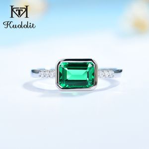 With Side Stones Kuololit Edge Ring Set Women's Solid 925 Sterling Silver Crafted Jade Luxury Jewelry for Wedding Engagement 230512