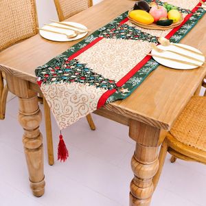 Decorazioni natalizie Runner da tavola in lino di cotone Ornamenti per bandiere Decorazioni per tovaglie domestiche Regali di Natale Noel 2023 anni