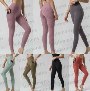 Lulus Align Yoga Outfit Women最新の両面ブラッシュハイウエストサイドポケットレギンススポーツデザイナークロップドパンツ高度なデザイン50ess