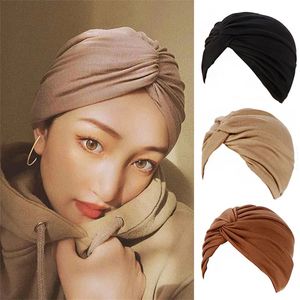 Fashion Women Cross Twist Turban Cap Muslim Headwear Islamic Headscarf Bonnet Musulman Femme Cotton Turbante Hijab Caps