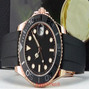 Luxo Rose Gold Watch Mechanical 2813 Relógios para homens Moldura de cerâmica Sapphire Master Black Dial Watch 40mm 268655 Rubbe200T