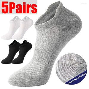 Herrstrumpor 5pairs/Lot Cotton Men Sport Mesh Breattable Short Sock Low Cut Summer Boat Sox Black White Grey Casual For Man 38-46