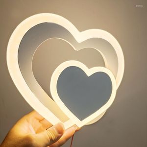 Wall Lamp Light For Home LED Heart Shaped Minimalist Postmodern Nordic Double Layered Love Creative Acrylic