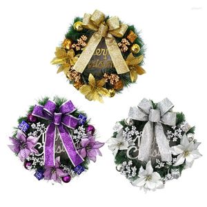 Decorative Flowers Christmas Wreath Gold Bow Window Door Wall Ornament Decorations Home Artificial Flower Garland