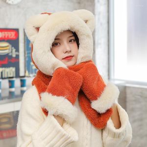 Beanies Beanie/Skull Caps Ladies Cold-Proof Gloves Scarf One-Piece Hat Winter Cykling Windproof Bibb Set Ear Protection Face Plush Lei Feng