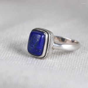 Cluster Rings FNJ 925 Silver Lapis Lazuli Real Original S925 Solid Prue Ring for Women Jewelry Vintage Square