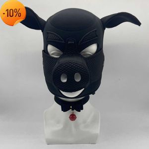 Massagem máscara de porco de bondage preto BDSM com capa de pescoço de fetiche de escravo Brinquedos sexuais para casais de casais flertando brinquedos sexuais