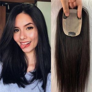 SLIK BASE Human Hair Topper Naturalny czarny kolor 8 14CM Klip w kawałkach tupee Zamknięcie 120% gęstość dla kobiet 257m
