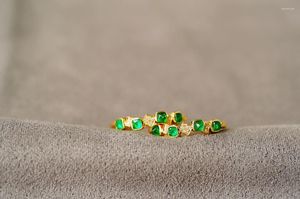 Cluster Rings Solid 18K Gold 0.3ct Nature Emerald Gemstones For Women Fine Jewelry Presents The Six-word Admonition