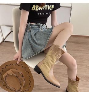 Boots STRONGSHEN Women Western Vintage Knight Suede Embroidered Knee High Pointed Spike Heels Botas Feminina